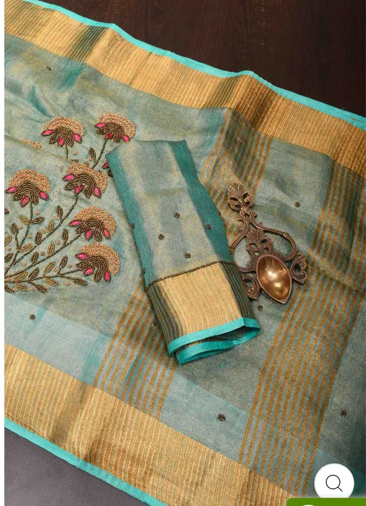 PURE TISSUE LINEN WITH JARI BY FINE  LINEN FLORAL HAND WORK DESIGNS